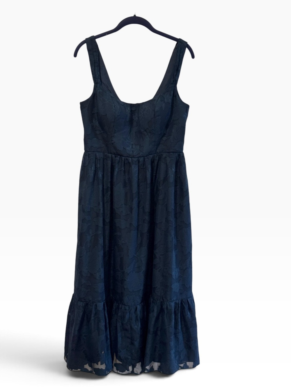 Azazie Navy Sleeveless Midi Dress A10 US 10 Lace/Jacquard